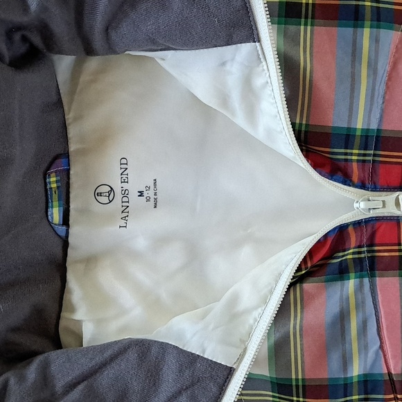 Land's End Quited Plaid Tailored Fitted  Zip Preppy Nautical Puffer Coat Vest - Picture 5 of 9